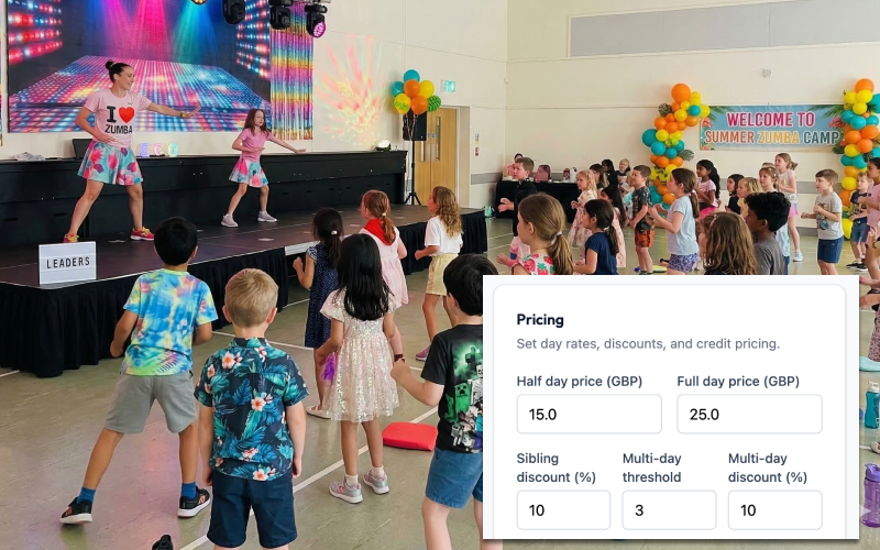 Summer Zumba camp with pricing configuration