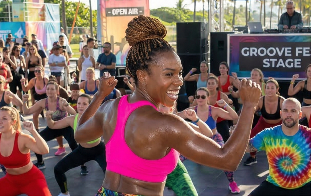 Outdoor Zumba class at Groove Feest — built for Zumba